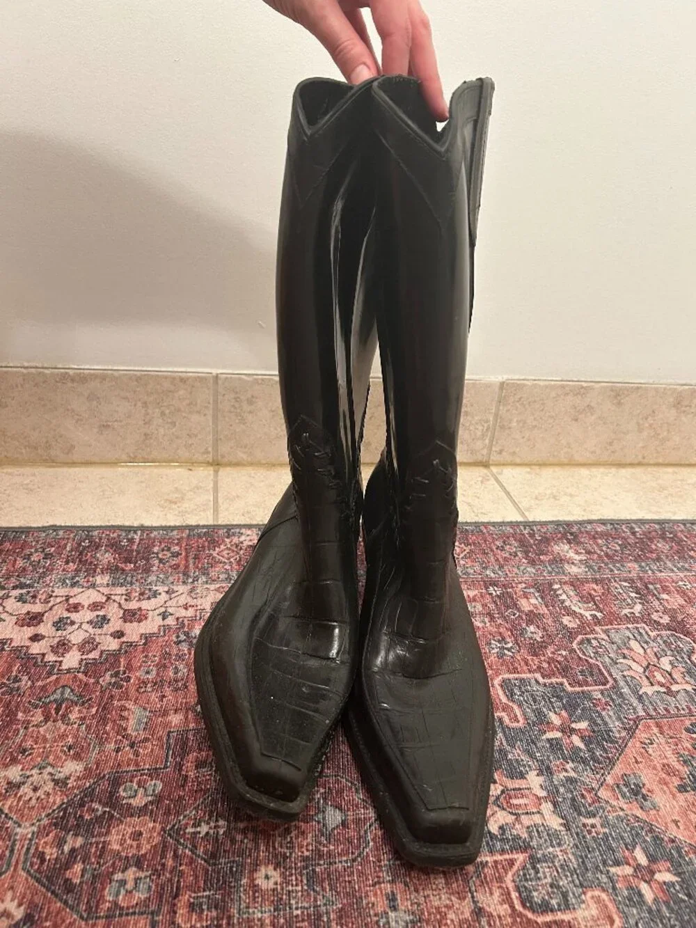 Vintage Donald J. Pliner Embossed Cowboy Rain Boots